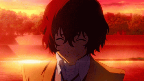 Gif of Dazai smiling.